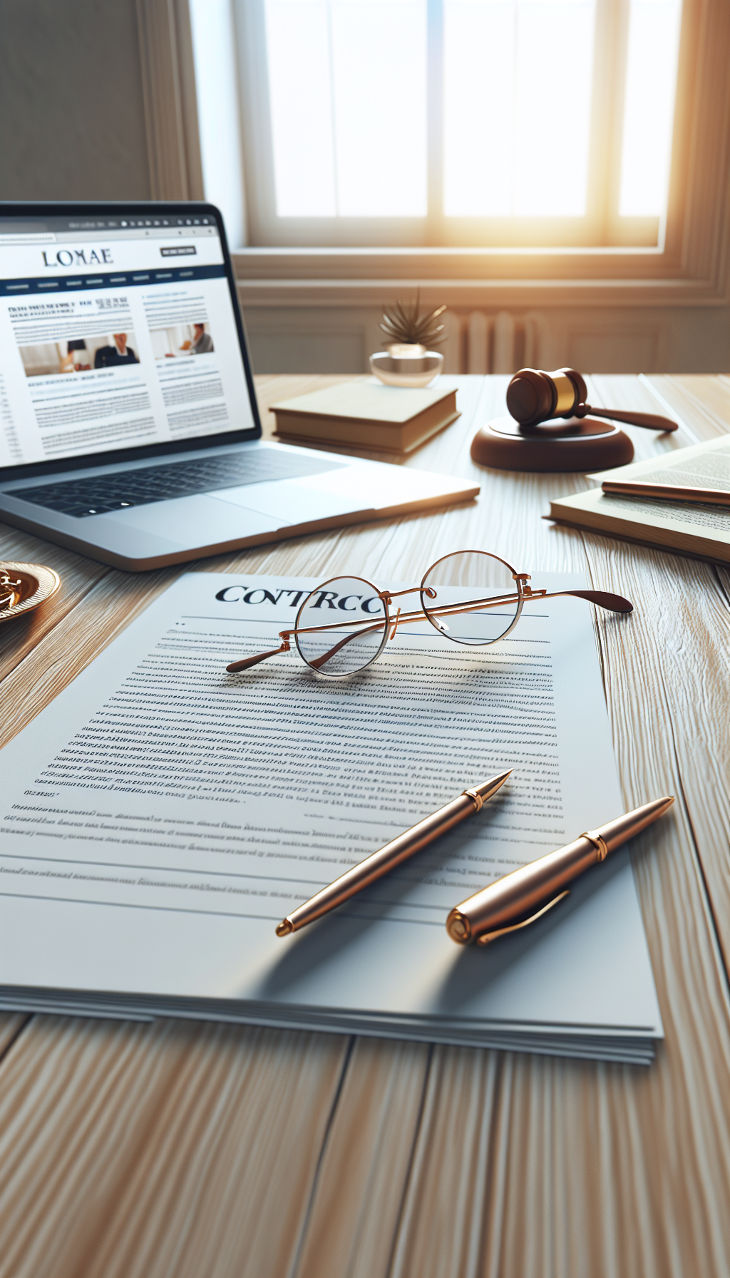 Contrato y documentos legales de Doradobet en una mesa junto a laptop y bolígrafo