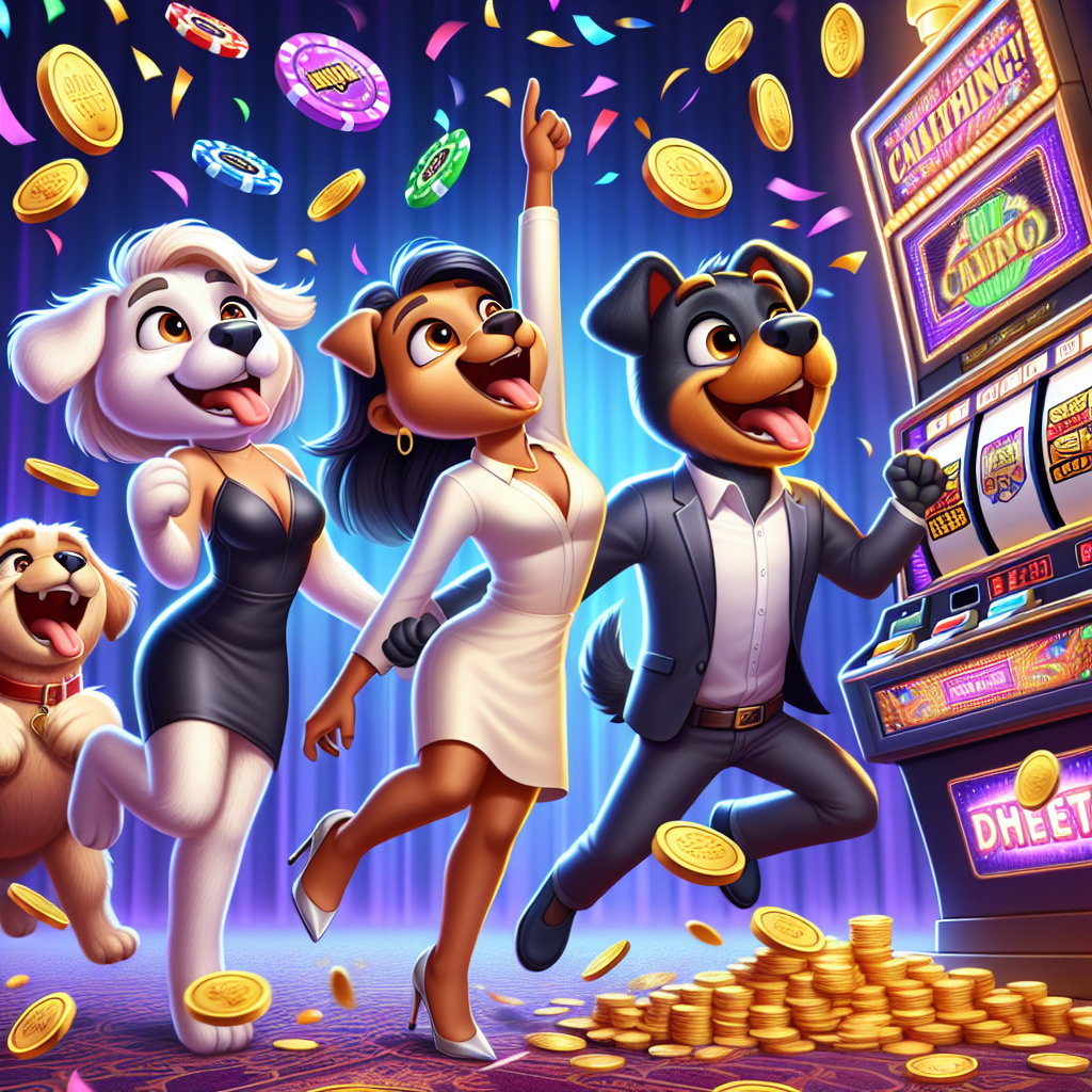 Perros celebrando un premio en tragamonedas Dog House Megaways