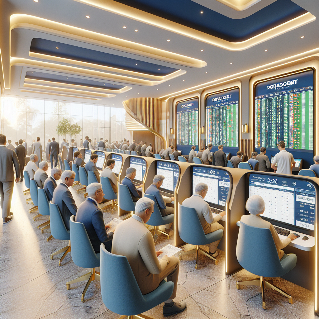 Interior moderno de la casa de apuestas DoradoBet en Miraflores con terminales digitales