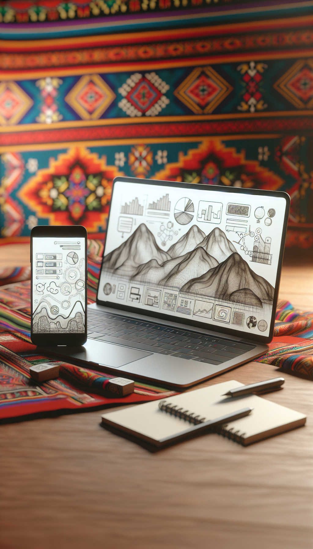 Dispositivos mostrando notificación de cookies y gráficos de análisis en un entorno peruano.